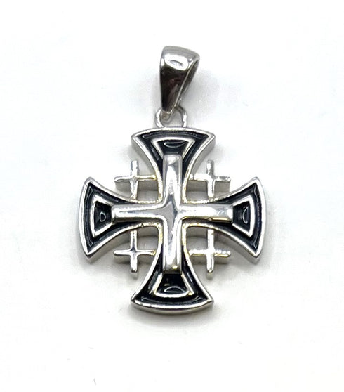 Sterling Silver Enamel Solid Jerusalem Cross Pendant